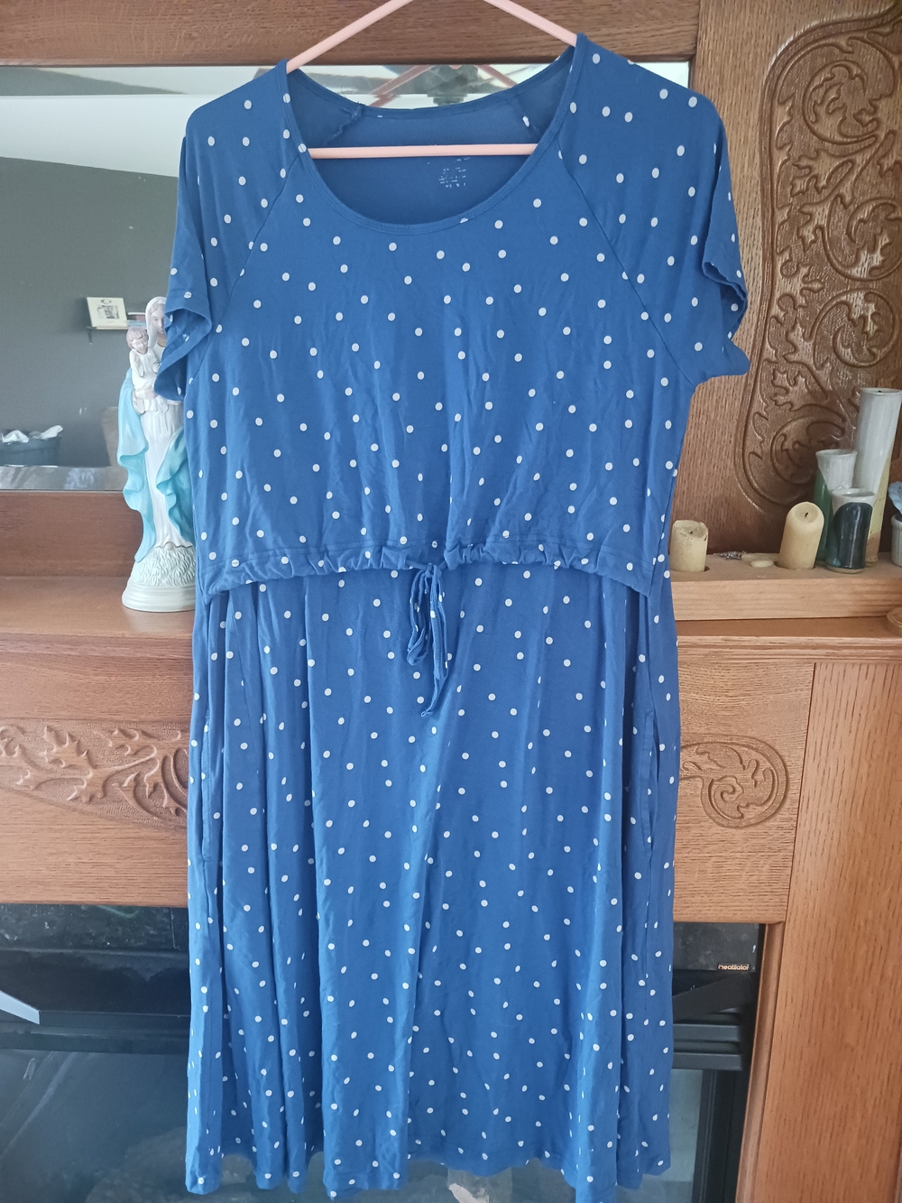 Latched Mama Blue Polka Dot Short Sleeve Midi Dress
